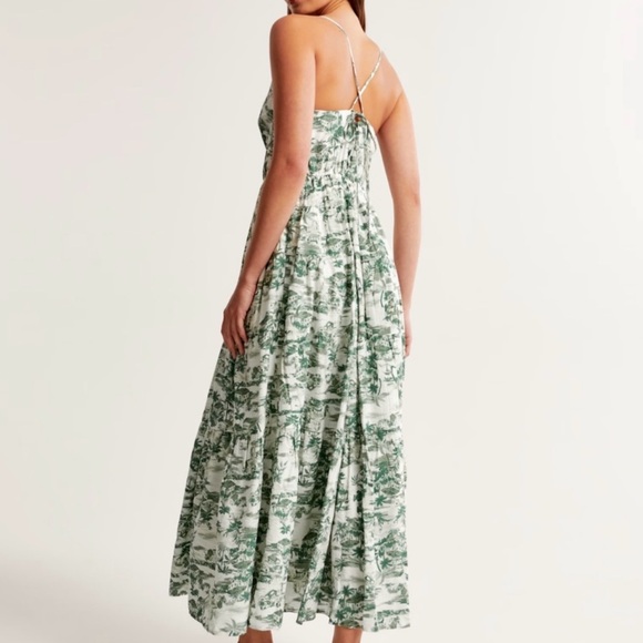 Abercrombie French Toile Green & White Spaghetti Strap Maxi Dress - Picture 6 of 9